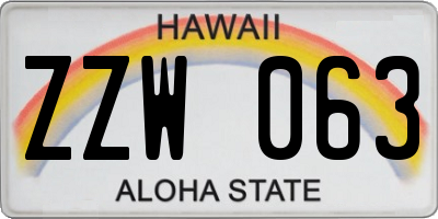 HI license plate ZZW063