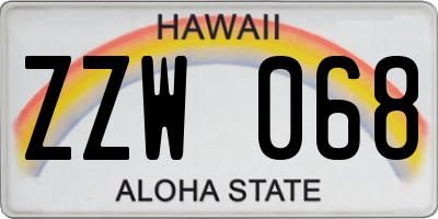 HI license plate ZZW068