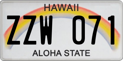 HI license plate ZZW071