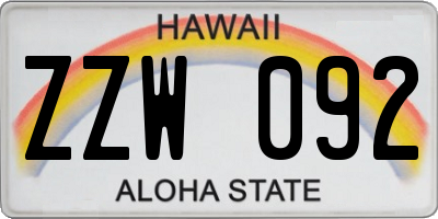 HI license plate ZZW092