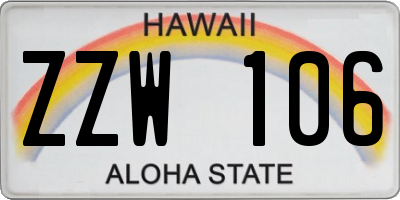 HI license plate ZZW106