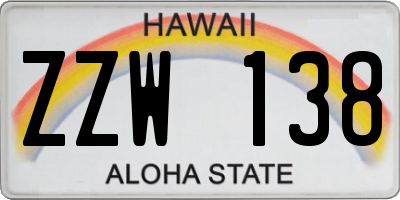 HI license plate ZZW138