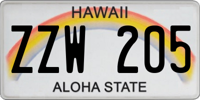 HI license plate ZZW205