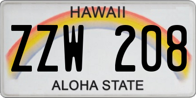 HI license plate ZZW208