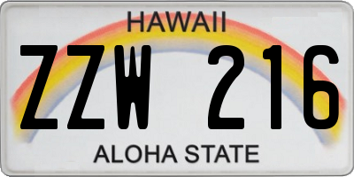 HI license plate ZZW216