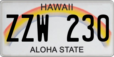 HI license plate ZZW230