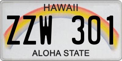 HI license plate ZZW301