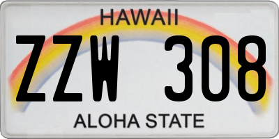 HI license plate ZZW308