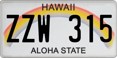 HI license plate ZZW315