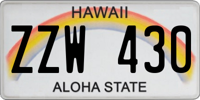 HI license plate ZZW430