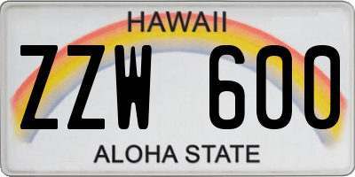 HI license plate ZZW600