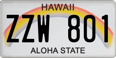 HI license plate ZZW801