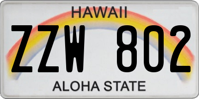 HI license plate ZZW802