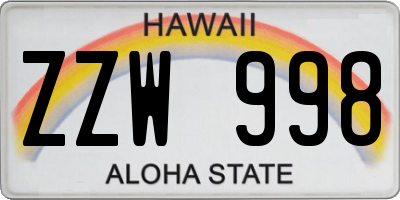 HI license plate ZZW998