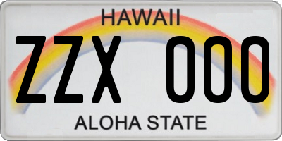 HI license plate ZZX000
