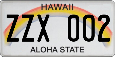 HI license plate ZZX002