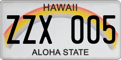 HI license plate ZZX005