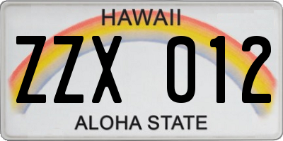 HI license plate ZZX012