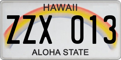 HI license plate ZZX013