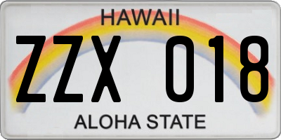 HI license plate ZZX018