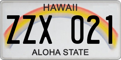 HI license plate ZZX021