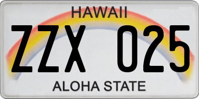 HI license plate ZZX025
