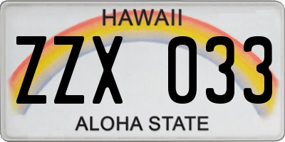 HI license plate ZZX033