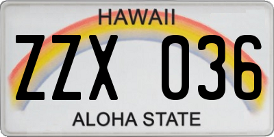 HI license plate ZZX036