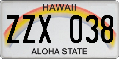 HI license plate ZZX038