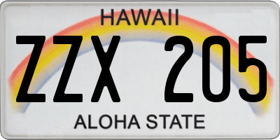 HI license plate ZZX205