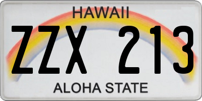 HI license plate ZZX213