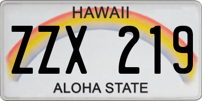 HI license plate ZZX219