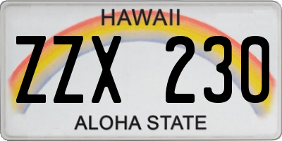 HI license plate ZZX230