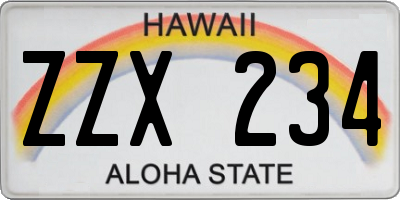 HI license plate ZZX234