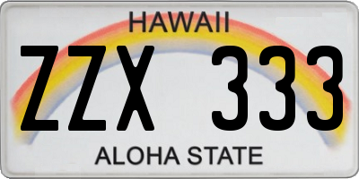 HI license plate ZZX333