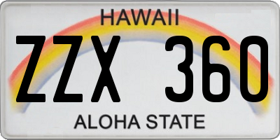 HI license plate ZZX360