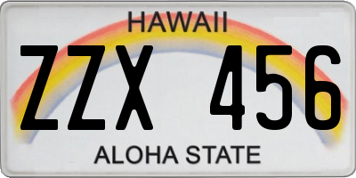 HI license plate ZZX456