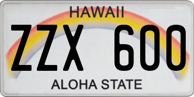 HI license plate ZZX600