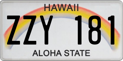 HI license plate ZZY181