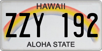 HI license plate ZZY192