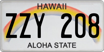 HI license plate ZZY208