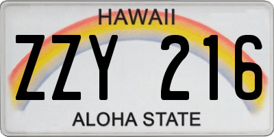 HI license plate ZZY216