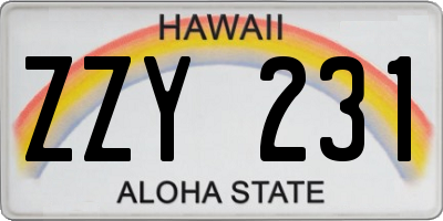 HI license plate ZZY231