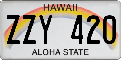 HI license plate ZZY420