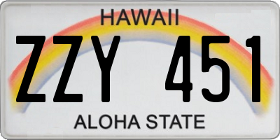 HI license plate ZZY451