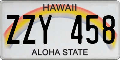 HI license plate ZZY458