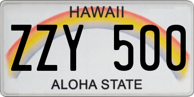 HI license plate ZZY500