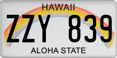 HI license plate ZZY839