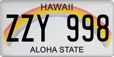 HI license plate ZZY998