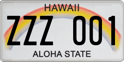 HI license plate ZZZ001